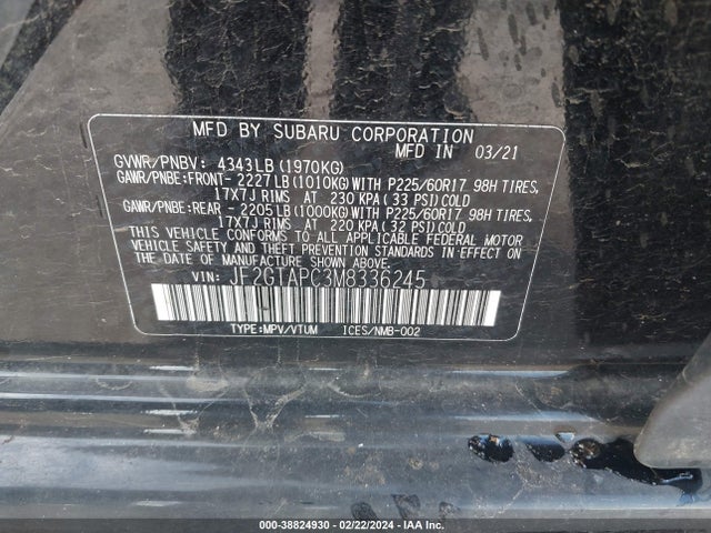 Subaru Crosstrek Premium 2021 JF2GTAPC3M8336245 Image 9