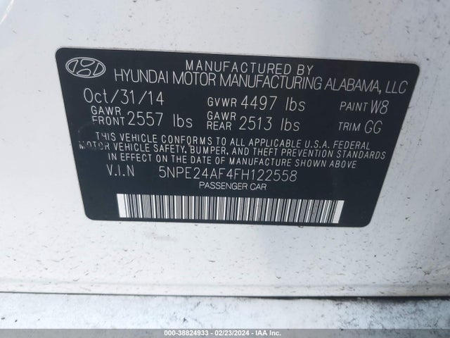 Hyundai SONATA SE 2015 5NPE24AF4FH122558 Image 9