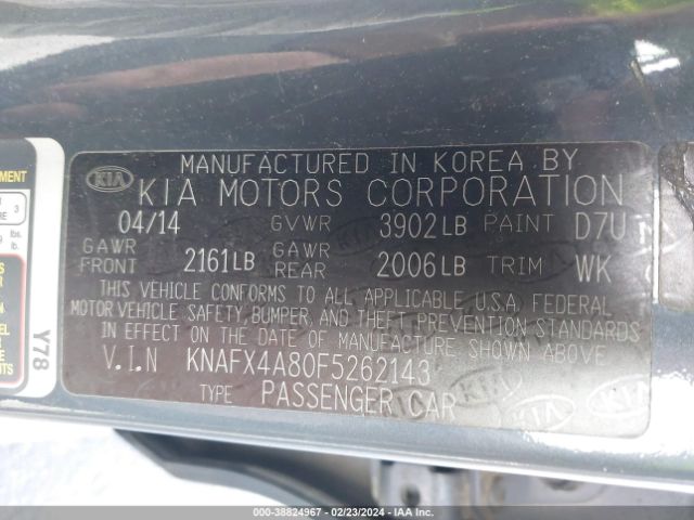 KNAFX4A80F5262143 KIA FORTE EX