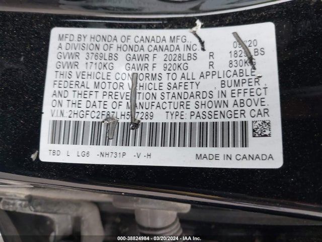 Honda Civic Sport 2020 2HGFC2F87LH587289 Image 9