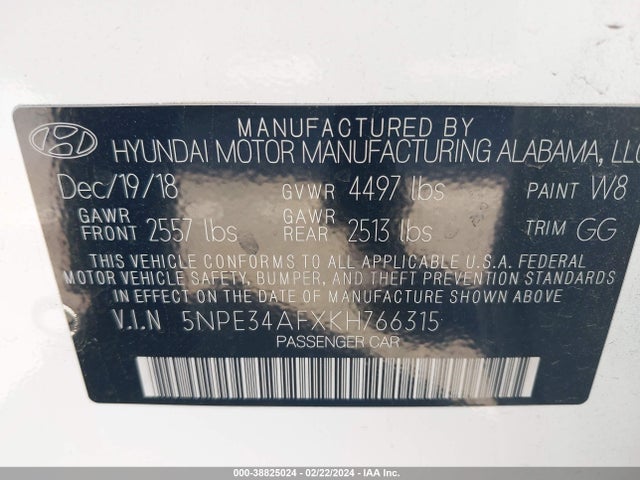 Hyundai SONATA SEL 2019 5NPE34AFXKH766315 Image 9