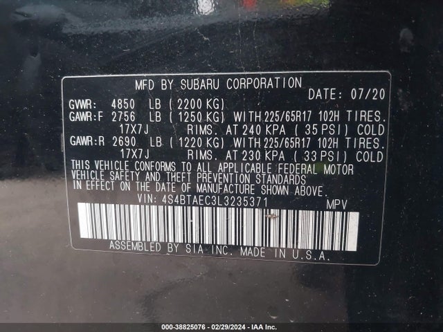 Subaru Outback Premium 2020 4S4BTAEC3L3235371 Image 9