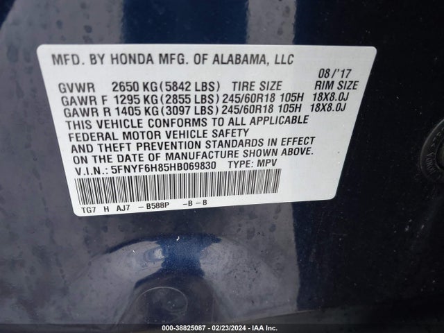 Honda Pilot Ex-l 2017 5FNYF6H85HB069830 Image 9