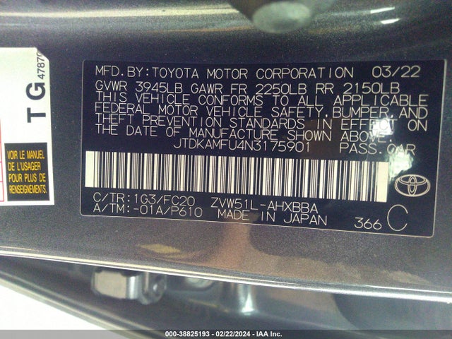 Toyota Prius L 2022 JTDKAMFU4N3175901 Image 9
