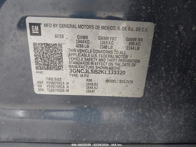 Chevrolet Trax Lt 2019 3GNCJLSB2KL133320 Image 9