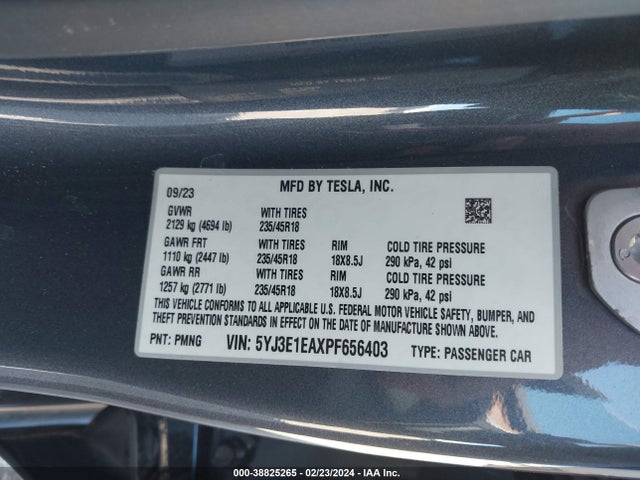 Tesla Model 3 Rear-wheel Drive 2023 5YJ3E1EAXPF656403 Image 9