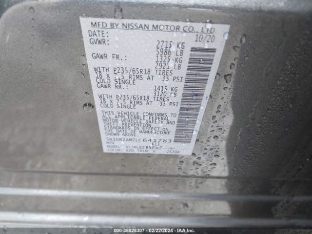 5N1DR2AM2LC641783 Nissan Pathfinder S 4wd