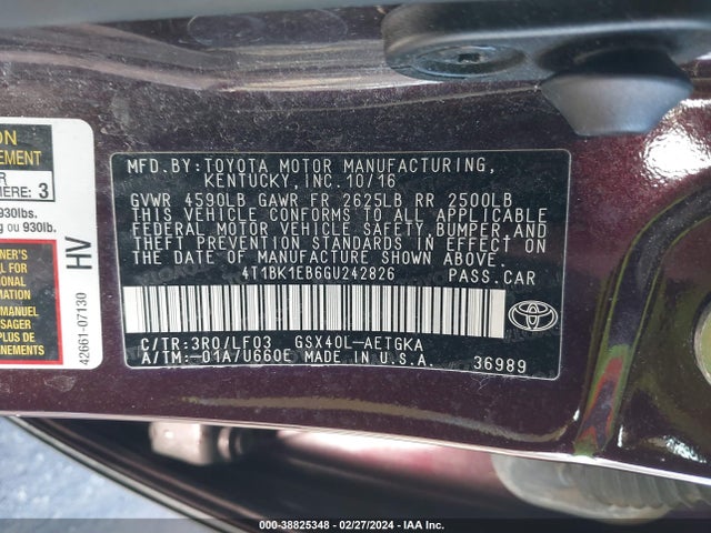 Toyota Avalon Xle Premium 2016 4T1BK1EB6GU242826 Image 9