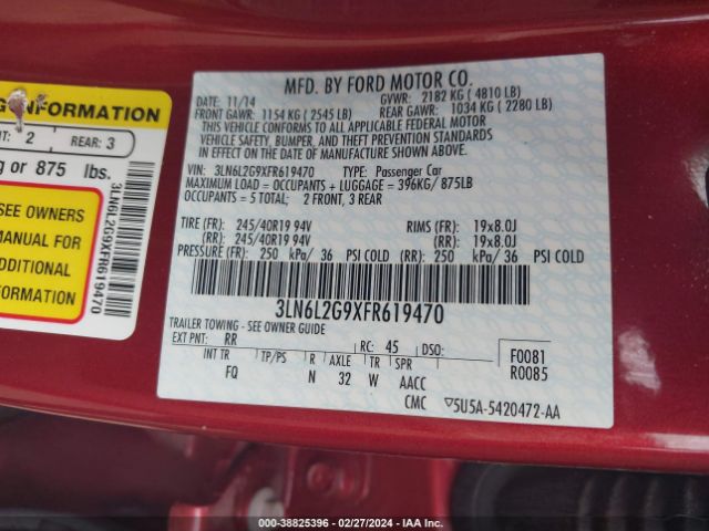3LN6L2G9XFR619470 Lincoln MKZ