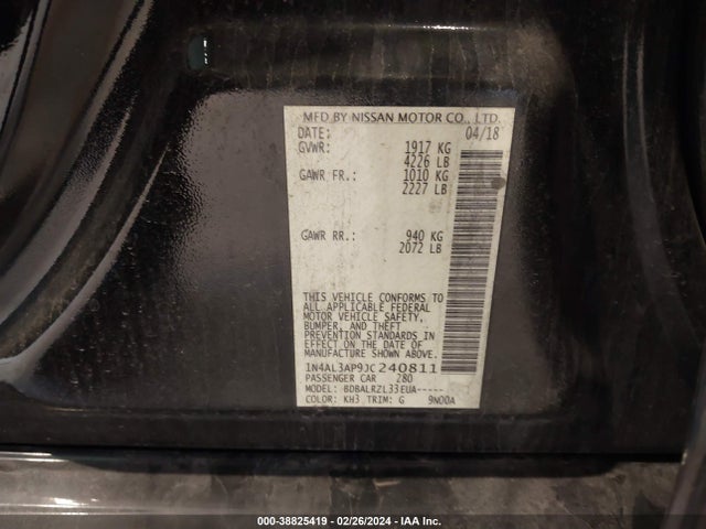 Nissan Altima 2.5 Sl 2018 1N4AL3AP9JC240811 Image 9