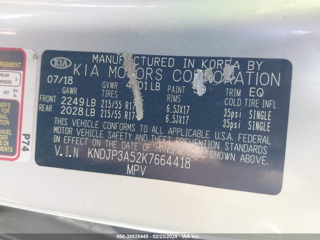 KIA SOUL + 2019 KNDJP3A52K7664418 Image 9