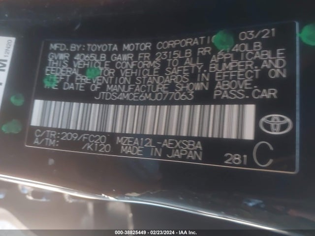 Toyota COROLLA SE 2021 JTDS4MCE6MJ077063 Image 9