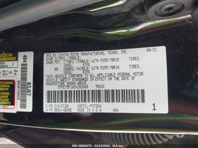 Toyota Tundra Sr5 2021 5TFEY5F16MX282668 Image 9