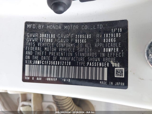 Honda CIVIC EX 2019 JHMFC1F35KX012128 Image 9