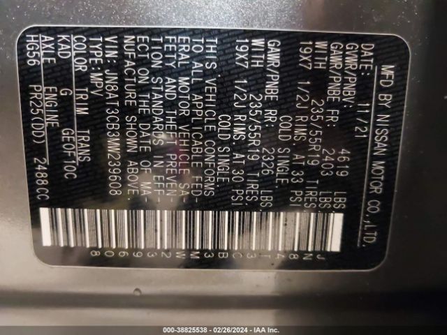 JN8AT3CB3MW239608 Nissan Rogue Sl Intelligent Awd
