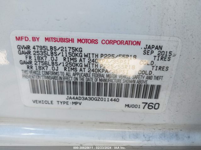 JA4AD3A30GZ011440 Mitsubishi Outlander Se/sel