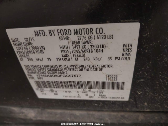 Ford EXPLORER XLT 2015 1FM5K8D80FGC07577 Image 9