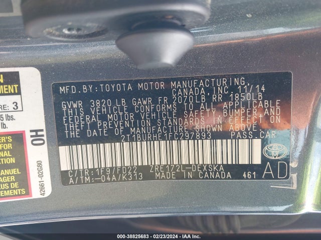 Toyota Corolla S Plus 2015 2T1BURHE1FC297893 Image 9