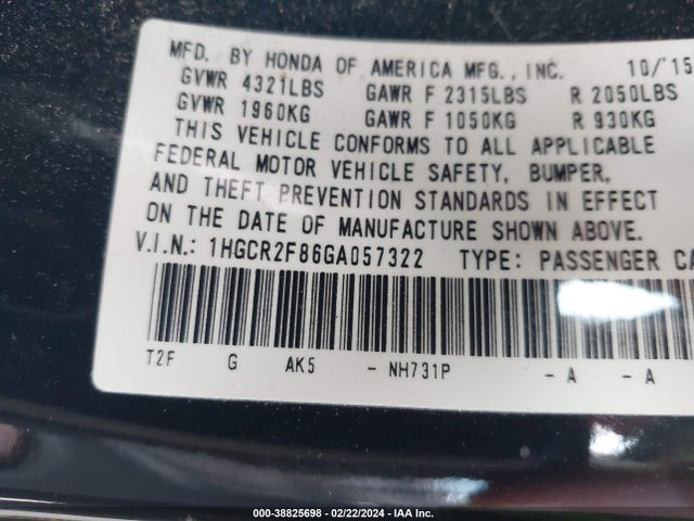 Honda Accord Ex-l 2016 1HGCR2F86GA057322 Image 9
