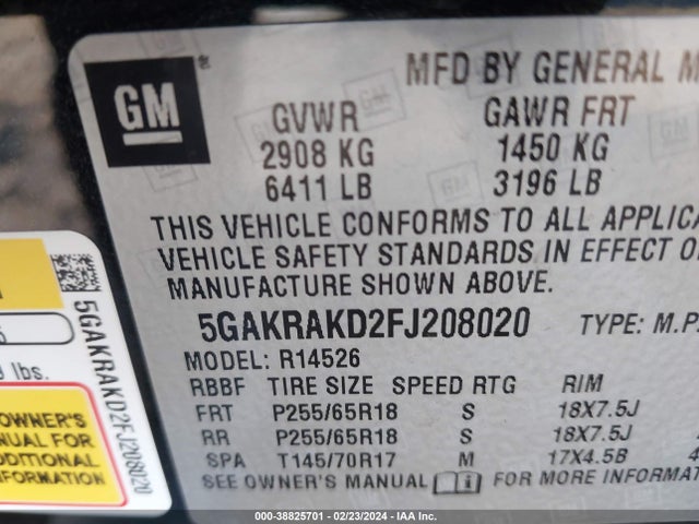 5GAKRAKD2FJ208020 Buick Enclave Convenience