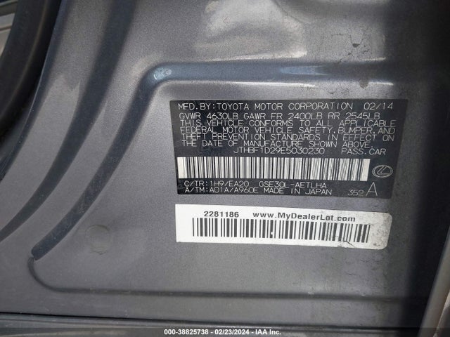 Lexus IS 250 2014 JTHBF1D29E5030230 Image 9