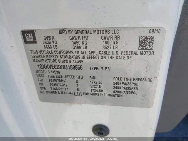 Chevrolet Traverse 1lt 2014 1GNKVGKD0EJ375494 Image 9