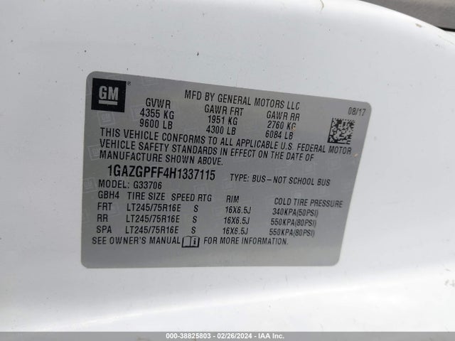 Chevrolet Express 3500 Lt 2017 1GAZGPFF4H1337115 Image 9