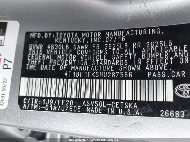 Toyota CAMRY SE 2017 4T1BF1FK5HU287566 Image 9