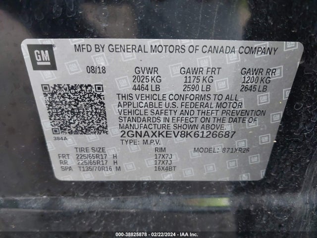 Chevrolet EQUINOX LT 2019 2GNAXKEV8K6126687 Image 9