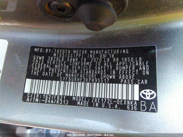 Toyota COROLLA LE 2019 5YFBURHE2KP895517 Image 9