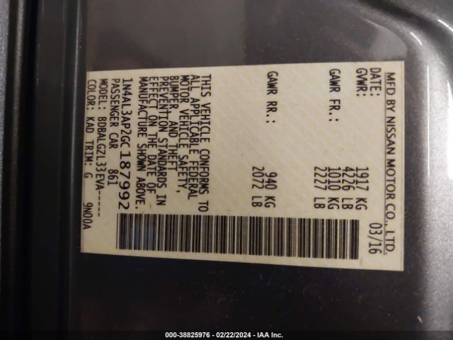1N4AL3AP2GC187992 Nissan Altima 2.5/2.5 S/2.5 Sl/2.5 Sr/2.5 Sv