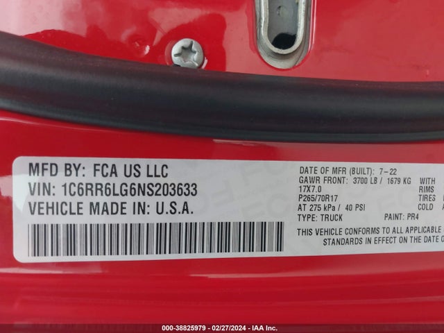 1C6RR6LG6NS203633 RAM 1500 Classic Slt  4x2 5'7 Box