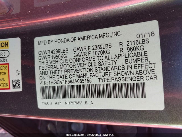 Honda Accord Ex-l 2018 1HGCV1F56JA085155 Image 9