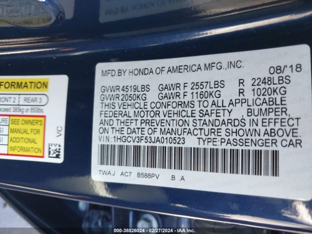 1HGCV3F53JA010523 Honda Accord Hybrid Ex-l