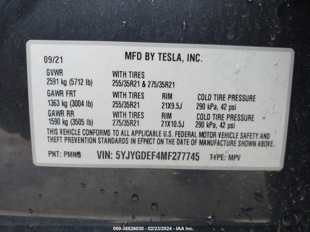 5YJYGDEF4MF277745 Tesla Model Y Performance Dual Motor All-wheel Drive