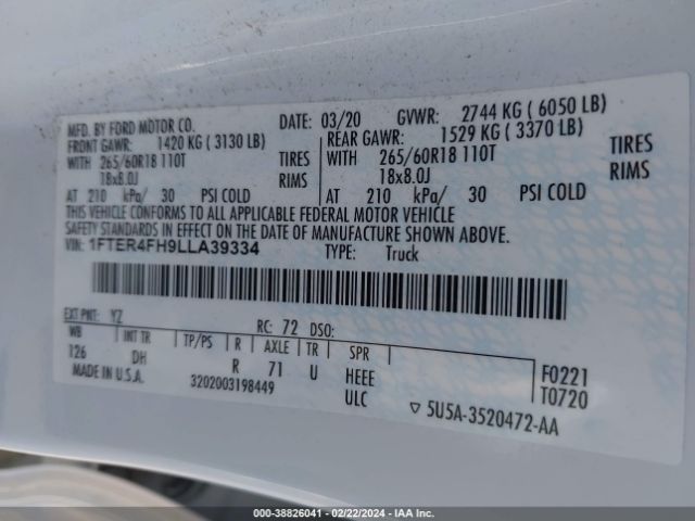 1FTER4FH9LLA39334 Ford Ranger Lariat
