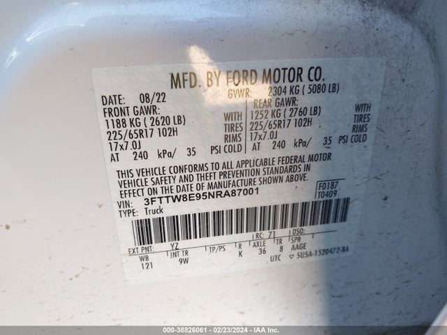 Ford Maverick Xl 2022 3FTTW8E95NRA87001 Image 9