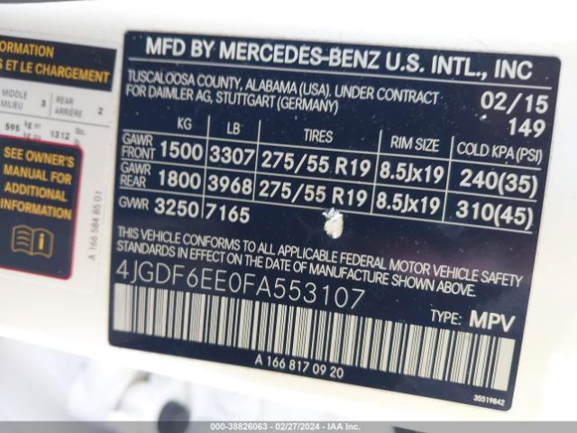 4JGDF6EE0FA553107 Mercedes-Benz Gl 450 4matic