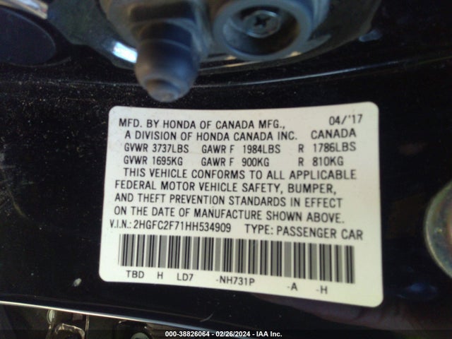 Honda CIVIC EX 2017 2HGFC2F71HH534909 Image 9