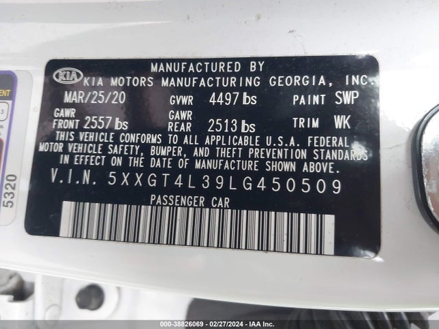 KIA Optima Se 2020 5XXGT4L39LG450509 Image 9