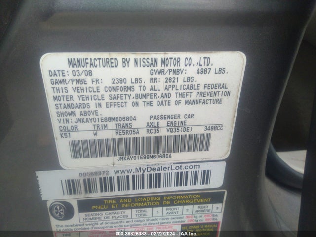 2008 INFINITI M35 VIN: JNKAY01E88M606804
