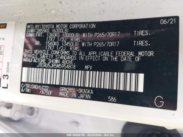 JTERU5JR5M5954818 Toyota 4runner Trd Off Road Premium