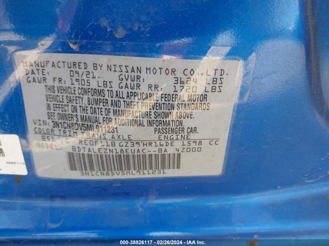 Nissan Versa S Xtronic Cvt 2021 3N1CN8DV5ML911231 Image 9