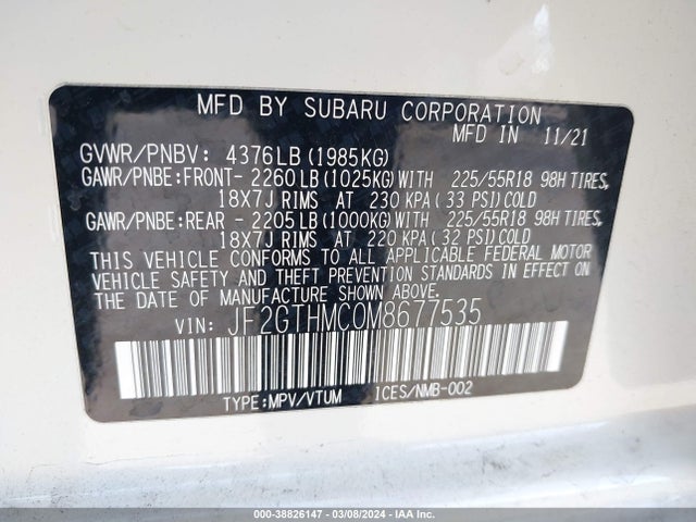 Subaru Crosstrek Limited 2021 JF2GTHMC0M8677535 Image 9