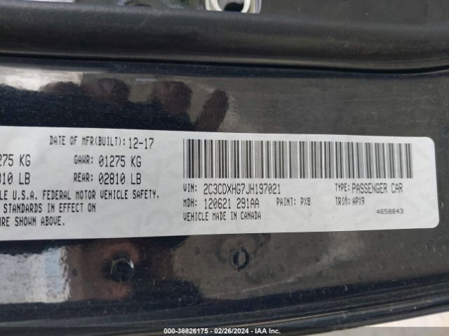 2C3CDXHG7JH197021 Dodge Charger Sxt Plus Rwd