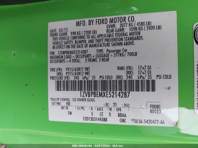 Ford Mustang V6 2014 1ZVBP8EMXE5214287 Image 9