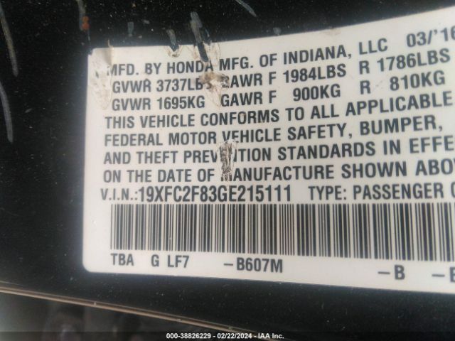 19XFC2F83GE215111 Honda CIVIC EX