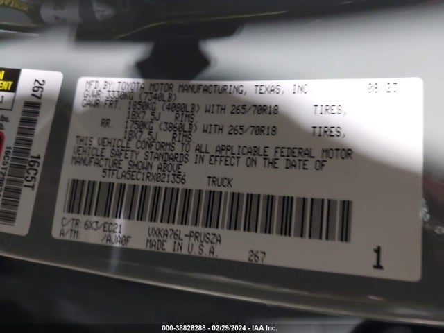 Toyota Tundra Sr5 2024 5TFLA5EC1RX021356 Image 9