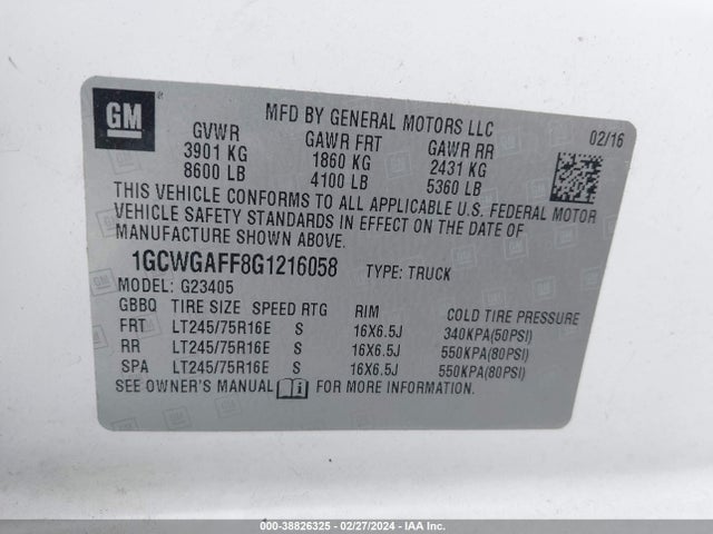 Chevrolet Express 2500 Work Van 2016 1GCWGAFF8G1216058 Image 9
