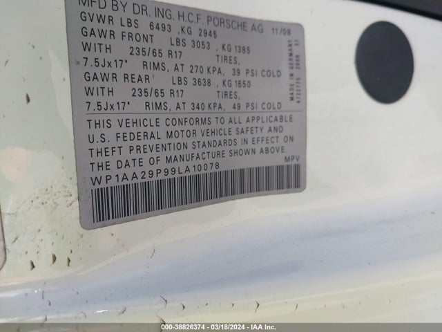 2009 PORSCHE CAYENNE WP1AA29P99LA10078 Photo 8